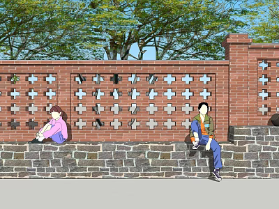 Modern landscape wall Country landscape wall Enclosure 3d model