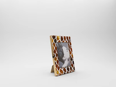 Geometric Pattern Photo Frame With Brown White Wooden Texture For Home Decoration 3d model
