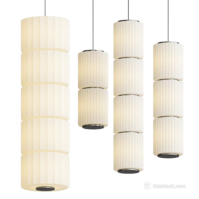 Modern Minimalist Cylindrical Ribbed Stacked White Pendant Lights For Interior Home Decor 3d model 