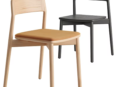 Modern Dining Chairs With Light Wood Frame Black Finish And Brown Upholstered Seat 3d model