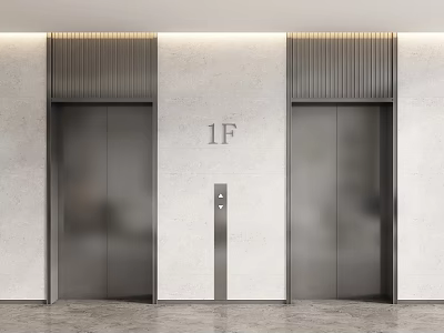 Modern Elevators In 1F Lobby With Sleek Doors And Walls 3d model