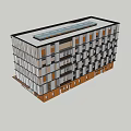 Modern Office Building Exterior With Glass Curtain Wall Gray White Orange Sleek Design