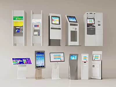 Modern Public Facilities With Self Service Kiosks And ATMs Various Designs And Touch Screens 3d model
