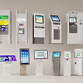 Modern Public Facilities With Self Service Kiosks And ATMs Various Designs And Touch Screens
