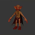 3D Fantasy Goblin Creature With Pointed Ears Long Beard Tattered Red Cloak And Brown Shoes