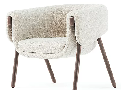 Modern Beige Armchair With Soft Textured Fabric Rounded Armrests And Wooden Legs 3d model