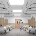 Bright Hospital Outpatient Ward Interior With Medical Beds Staff And Windows