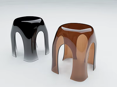 Set of Two Modern Black and Brown Acrylic Stools with Curved Legs 3d model