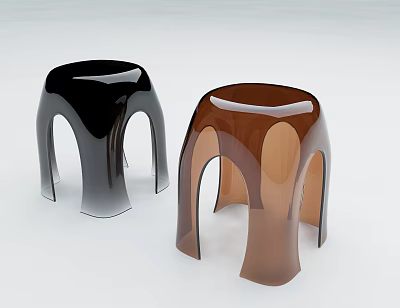 Set of Two Modern Black and Brown Acrylic Stools with Curved Legs 3d model