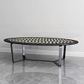 Modern Coffee Table With Black Frame And Black White Checkered Tabletop On Marble Floor 3d model