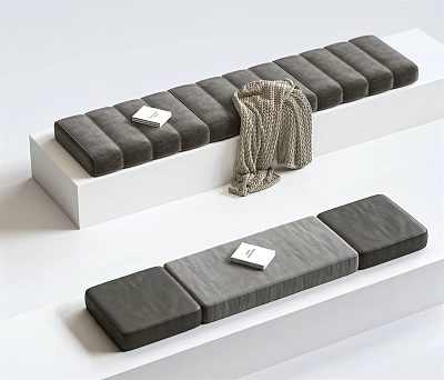 Soft Gray Cushions With Knitted Blanket And Books On White Platform 3d model