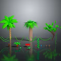 Various Green Tropical Plants Including Palm Trees Vine Decor And Small Potted Plants