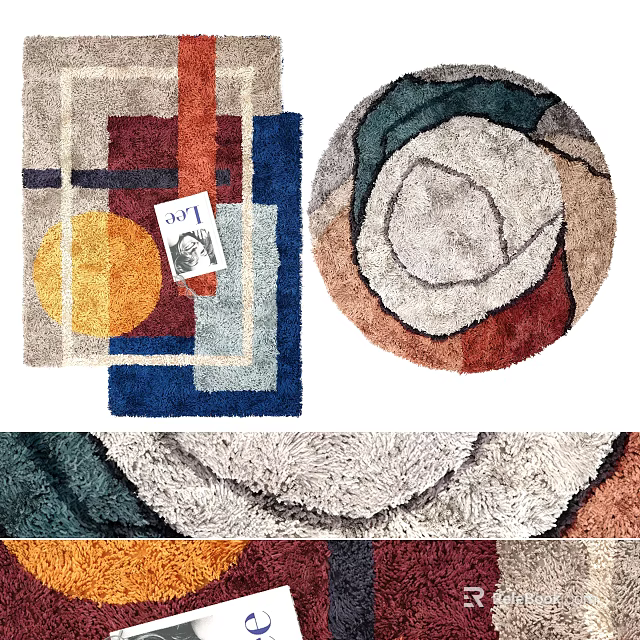 Modern Colorful Round Rug With Geometric Patterns And Soft Texture For Home Decor 3d model