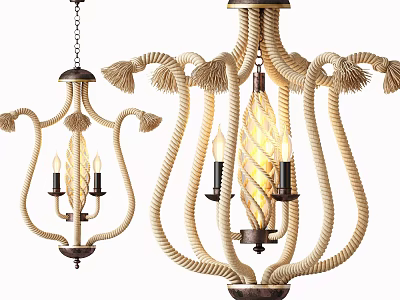 Vintage Rope Chandeliers With Tassel Details And Candle Shaped Bulbs 3d model