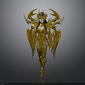 Ornate Golden Armored Female Figure With Winged Crown And Shining Details
