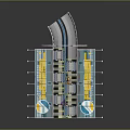 Modern Transportation Hub 3D Structure With Yellow Marked Areas Blue Signs White Pillars And Tracks