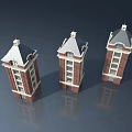 Hinged Doors For Red Brick Tower Buildings With White Roof And Window Frames