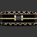 Stylish Black And Gold Clutch Bag With Grid Pattern And Black Ring Handle