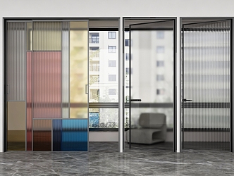 Glass door frosted glass door single door sliding door 3d model