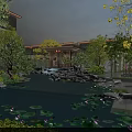 Tranquil Garden Landscape With Pond Lotus Leaves Stones Wooden Pavilion And Green Trees