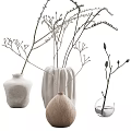 Minimalist White Ceramic Vases With Dried Twigs And Decorative Flowers For Home Decor
