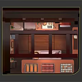Miniature Kitchen Interior With Pink Walls Wooden Elements Refrigerator And Shelves