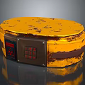 Industrial Commercial Equipment With Yellow Worn Exterior Brown Control Panel Red Buttons And Warning Sign