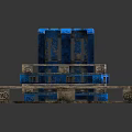 Wooden Pallets In Blue And Natural Color Stacked On Dark Surface