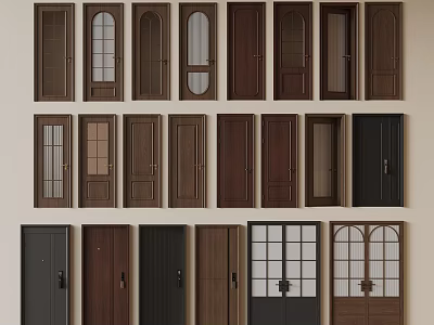 Various Sliding Doors In Different Designs With Wooden And Glass Panels 3d model
