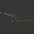 Vintage Green Military Artillery Gun With Long Barrel And Wheel Base