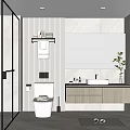 Modern Bathroom Interior Design with Glass Shower Toilet Vanity Sink Mirror and Blinds