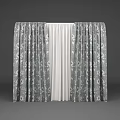 Gray Floral Pattern Curtains With White Sheer Layer For Home Window Decor