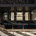 Elegant Modern Restaurant Interior With Hanging Lights Red Sofas And Dining Tables 3d model
