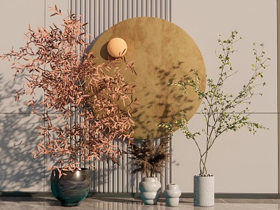 Dried flower and green plant combination potted combination model