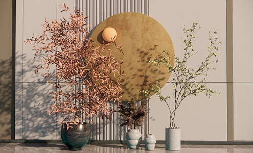 Dried flower and green plant combination potted combination 3d model