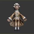 Curly Haired Character In Vintage Coat Vest Pants And Shoes With Open Arms Pose