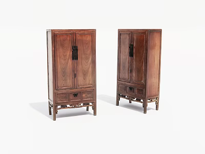 Traditional Chinese Wooden Decorative Cabinets With Double Doors And Carved Details 3d model