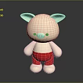 Cute White Pig Plush Toy With Red Shorts And Smiling Face On Dark Background