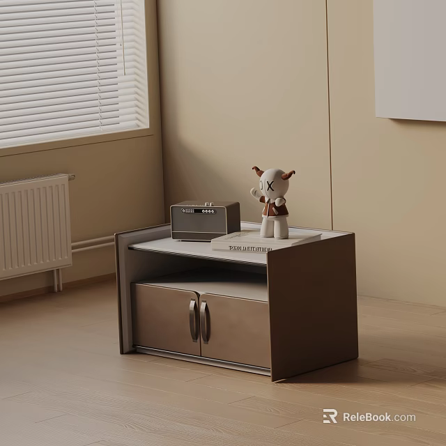 Modern Nightstand With Double Door Drawer Radio Stuffed Toy And Book 3d model 