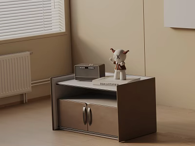 Modern Nightstand With Double Door Drawer Radio Stuffed Toy And Book 3d model