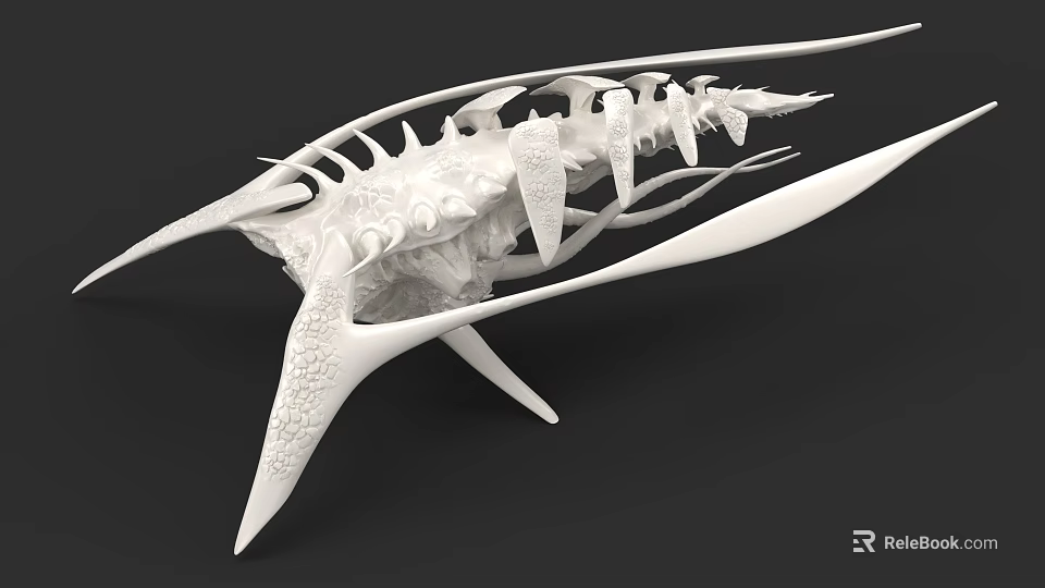 White 3D Printed Warship Model With Complex Structure Sharp Design And Protruding Parts 3d model 