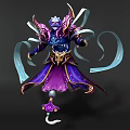 Detailed Fantasy Game Movie Character With Purple Blue Robe Golden Decorations And Light Blue Ribbons