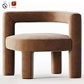 Modern Brown Velvet Armchair With Curved Armrest And Cylindrical Legs Design
