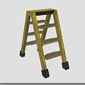 Yellow Wooden Step Ladder With Four Steps And Black Non Slip Feet