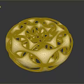 Golden Ornate Hollow Circular Sculpture With Intricate Patterns And Shiny Surface