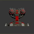 Sci Fi Mechanical Turret With Dual Red Silver Barrels And Camouflage Base
