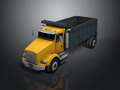 Bright Yellow Heavy Duty Dump Truck Featuring Black Cargo Bed And Cab 3d model