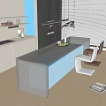Modern Kitchen Interior With Glass Bar Counter Blue Lighting And Chairs 3d model