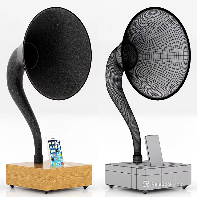 Vintage Style Audio Speakers With Phone Supported Base 3d model