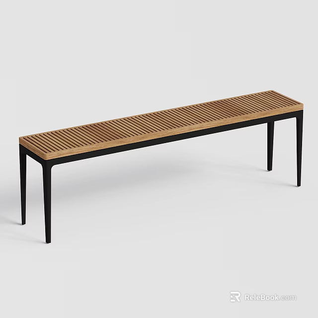 Modern Bar Counter With Wooden Slat Top And Black Metal Legs Design 3d model 